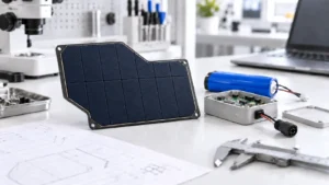Custom monocrystalline solar panel with a matte embossed ETFE surface in an engineering lab