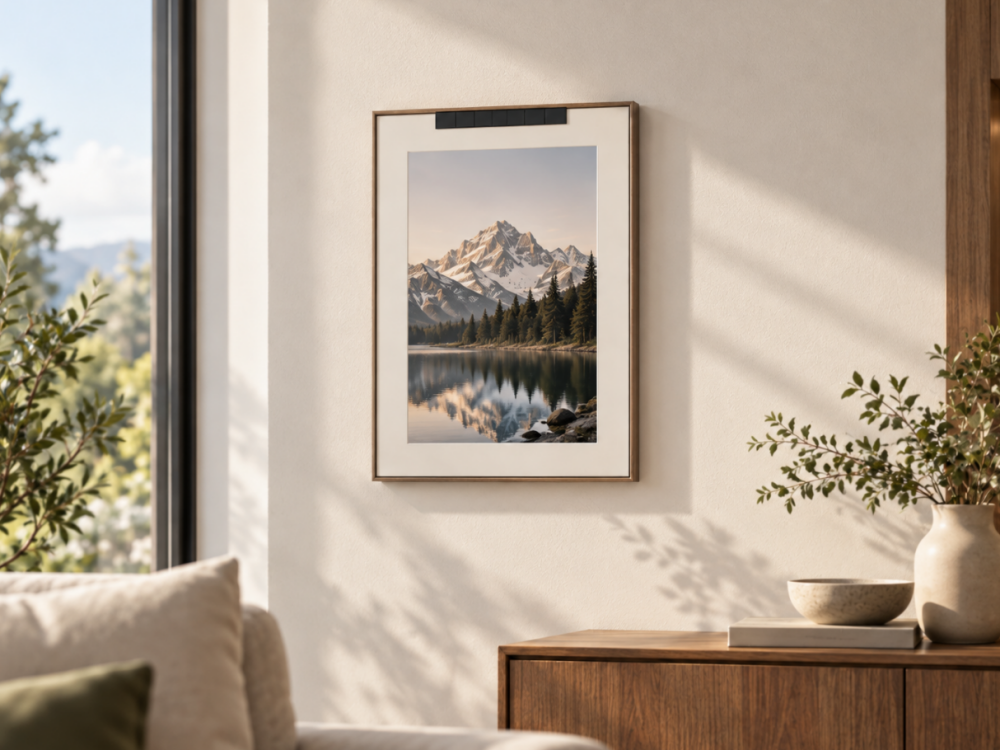 E-ink digital photo frame displaying an image